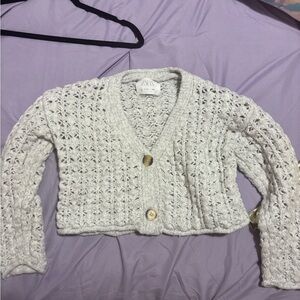 Zara Cream Knit Button-Up Sweater